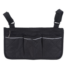 Wheelchair Side Bag Black Waterproof Armrest Pouch with Cup