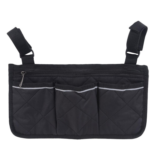 Wheelchair Side Bag Black Waterproof Armrest Pouch with Cup