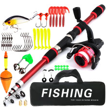 Fishing Pole Set with Telescopic Rod and Spinning Reel