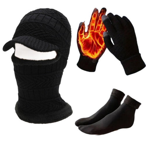 Msgweeeg Knitted Beanie Hat-Glove-Scarf Set 3-Piece 1