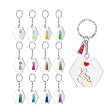 288Pcs Acrylic Transparent Discs Hexagon Keychain Blanks Charms and Tassel Pendants Keyring with Chain for DIY Crafts