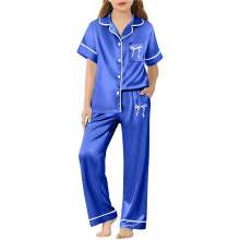 Girls' short sleeve satin two-piece set with bow print,