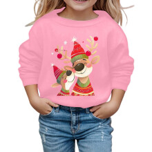 Kids Santa Pullover with Reindeer Print Round Neck Long