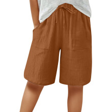 Men's Linen Casual Shorts Knee-Length Wide Leg High Waist