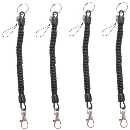 4X Lobster Clasp Black Spring Stretchy Coil Cord Strap Keychain Key Chain Rope 1