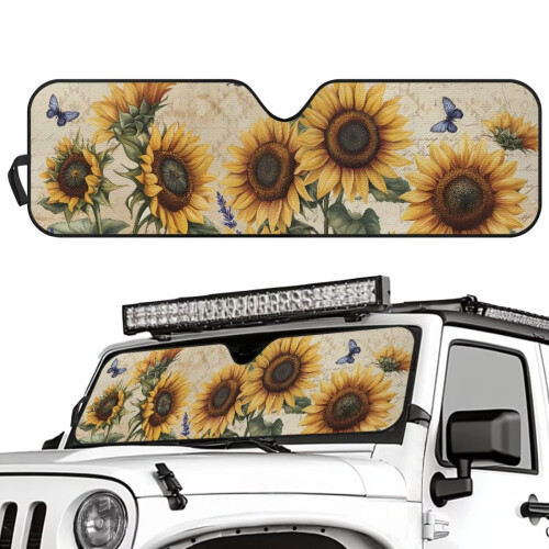 Sunflower Print Windshield Sun Shade UV-Blocking Reflective 1