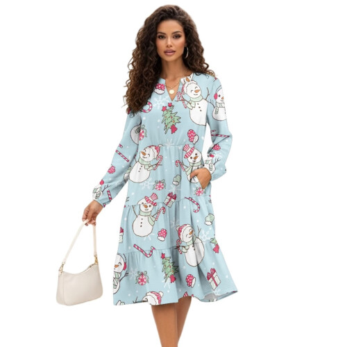 Women's Christmas Snowman Patchwork Midi Dress X-Large