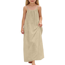 Girls Sleeveless Backless Maxi Dress Loose Fit Scoop Neck