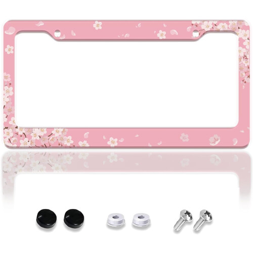 Cherry Blossom License Plate Frame Aluminum 1 Pack