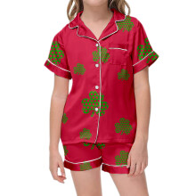 Girls 2-Piece Silk Satin Home Outfit with Clover Print,