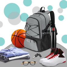 DAMAI Basketball Backpack Gray with Ball Holder and Shoe