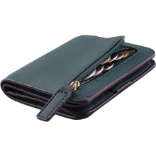 Women's RFID-blocking bifold leather wallet with ID window