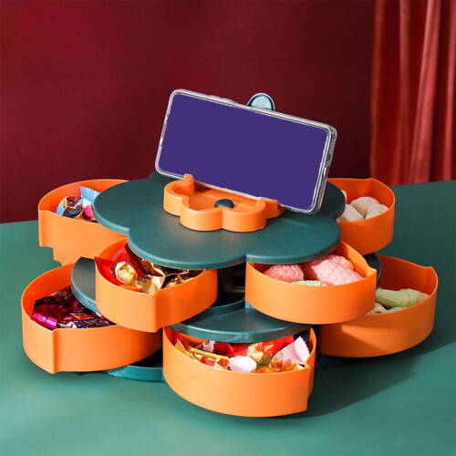 Rotating Snack Tray with Compartments and Lid 1 pcs