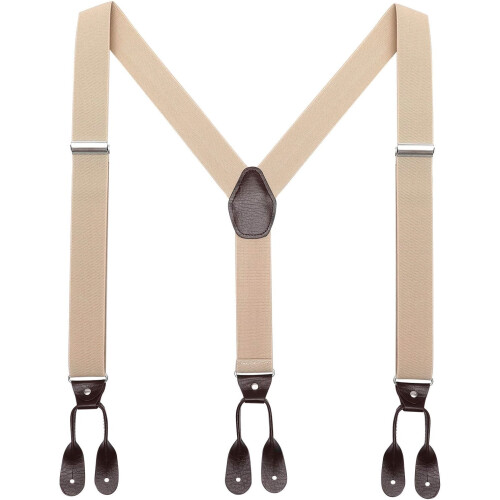 Men's Brown Button-End Suspenders Adjustable Elastic