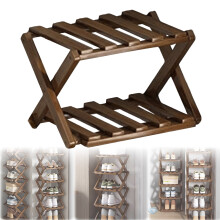 Foldable Wood Corner Shoe Rack Brown 2-Tier