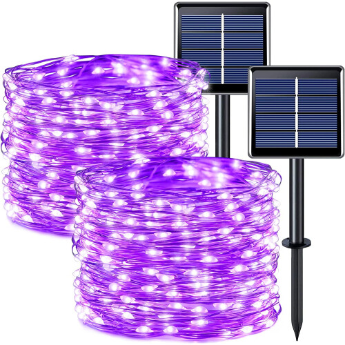 Morttic Solar String Lights Purple Copper Wire 200-LED 66FT