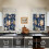 Kitchen Curtains Autumn Leaves Pumpkin Blue 3-Piece Set 4