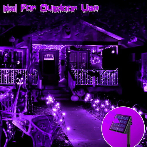Morttic Solar String Lights Purple Copper Wire 100-LED 33FT 1