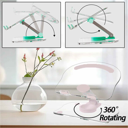 Acrylic Laptop Stand Pink Ergonomic Foldable 360 Rotating 2