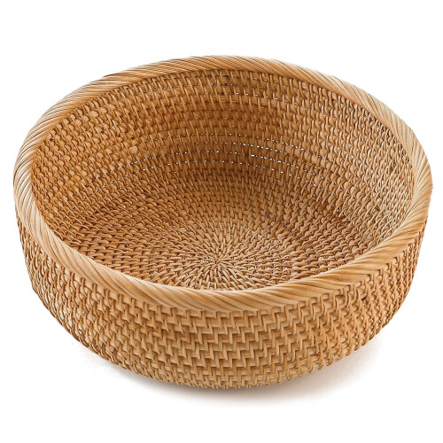 Handmade Rattan Bread Basket Round Wicker Serving Bowl