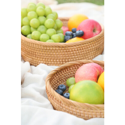 Handmade Rattan Bread Basket Round Wicker Serving Bowl 2