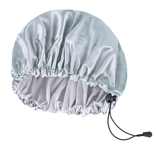 Satin PEVA Shower Cap Reusable Black Large Size