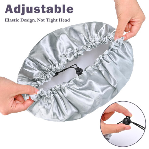 Satin PEVA Shower Cap Reusable Black Large Size 1