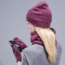 Women's knit hat scarf neck warmer and gloves set
