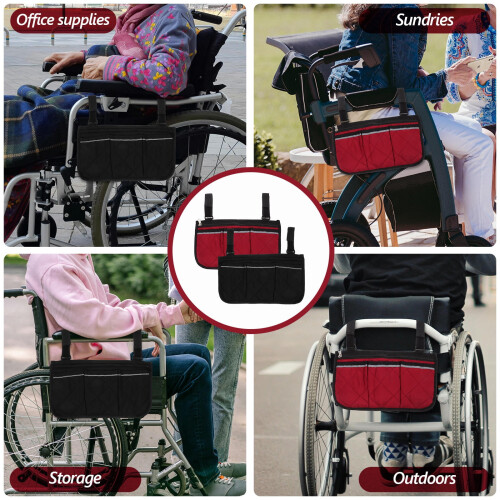 Wheelchair Side Bag Universal Armrest Pouch 2 Pack 2