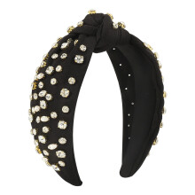 Knotted Headband for Women Black Rhinestone Wide Top Knot