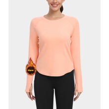 T-shirt de sport thermique femme à manches longues orange chaud L — sous couche running, haut sport hiver
