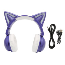 Cat Ear Bluetooth Headset Purple Stereo with Mic and LED