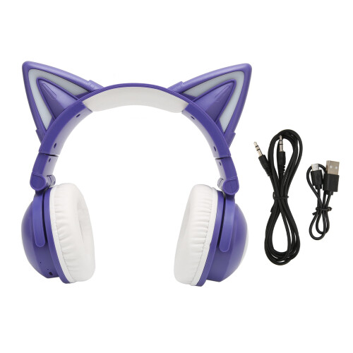 Cat Ear Bluetooth Headset Purple Stereo with Mic and LED