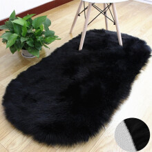 Oval fluffy shaggy rug 24 x 36 inches black faux sheepskin