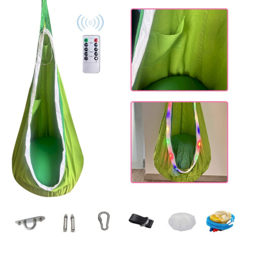 Hanging Hammock Chair with Inflatable Pillow Canvas Green