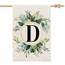 House Flag Floral Monogram D 28x40 Inch Double Sided Burlap