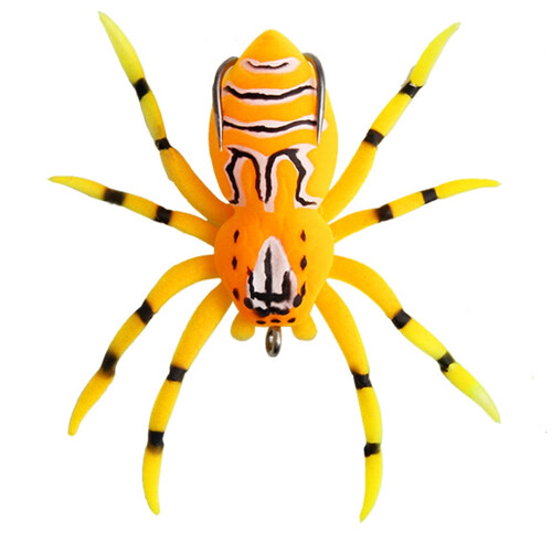Spider-shaped soft fishing lure orange with barbed hooks