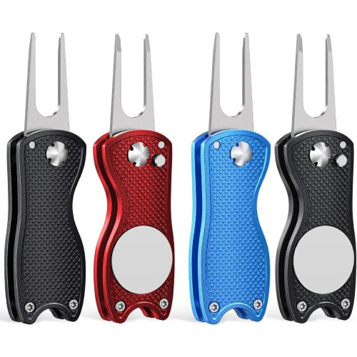 Golf Divot Repair Tool with Ball Marker 4-Pack