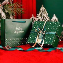 Christmas ribbon gift box and bag set green 1 pc