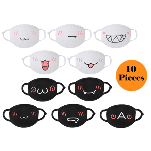 Cotton Face Mask Black White Reusable 10 Pcs