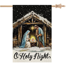 Christmas Nativity House Flag Burlap 28x40 Inch Double Sided