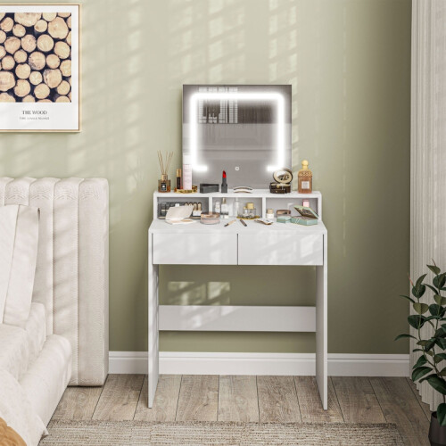 Storage Dressing Table, with LED Light Mirror