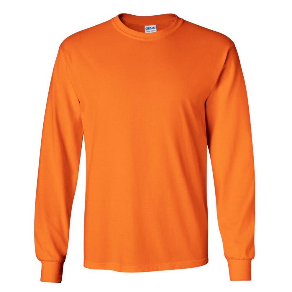 Gildan (5Xl, Safety Orange) Mens Plain Crew Neck Ultra Cotton Long Sleeve T-Shirt