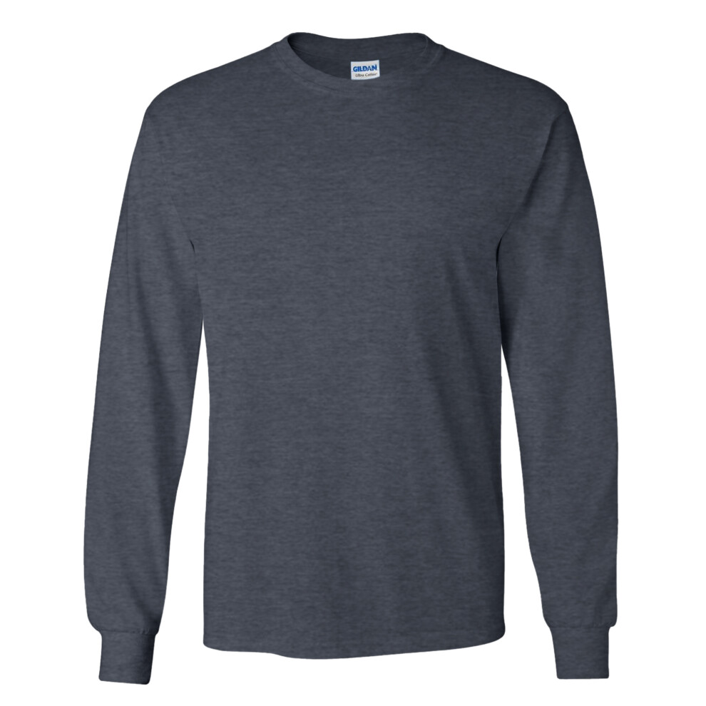 Gildan (3Xl, Dark Heather) Mens Plain Crew Neck Ultra Cotton Long Sleeve T-Shirt