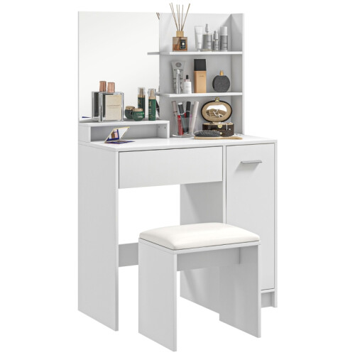 Dressing Table and Stool Set, with Storage - White 2
