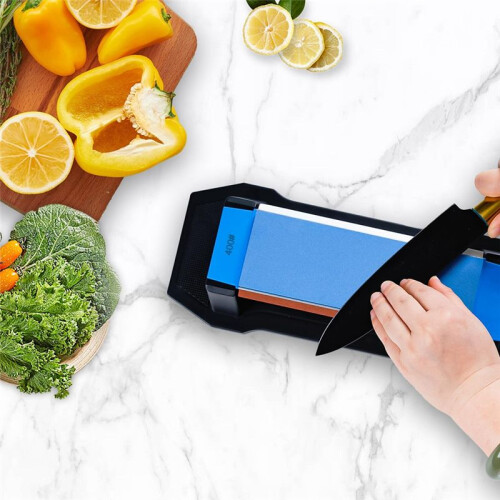Grade Knife Sharpening Stone Kit, 3-Sided Grit 400/1000/3000, Kitchen Knifes Sharpener with Precision Angle Guide 2