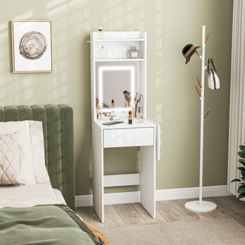 Small Vanity Desk with Mirror and LED Lights