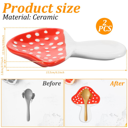 Ceramic Mushroom Spoon Rest Heat Resistant 2 pcs 1
