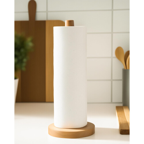 Wooden Paper Towel Holder Solid Beechwood Freestanding 1 2
