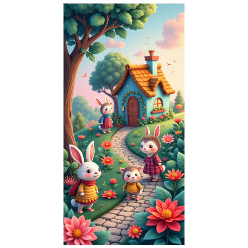 Easter Bunny Backdrop Cartoon Animal Spring Theme 1pc